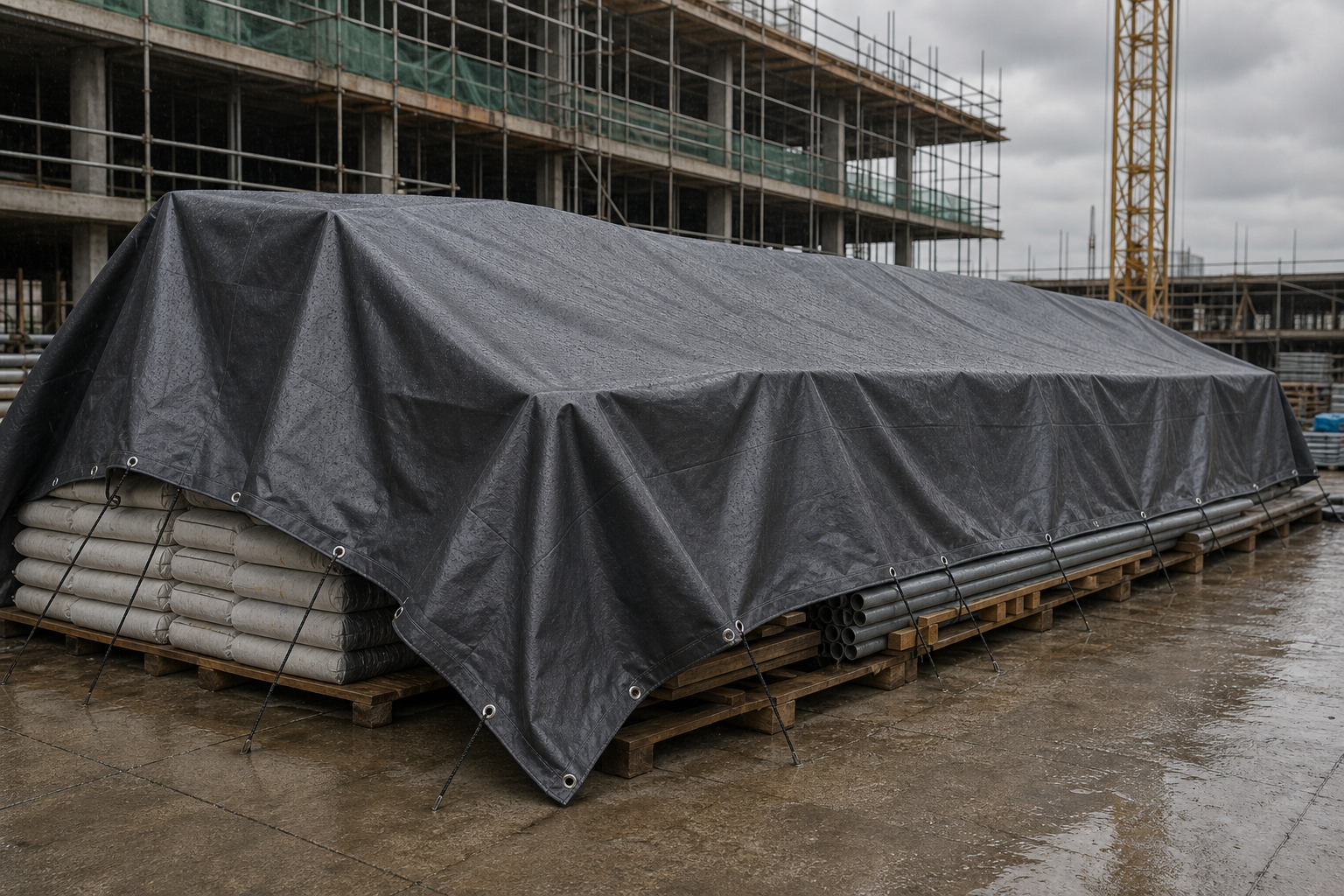 Tarpaulin cover at construction site